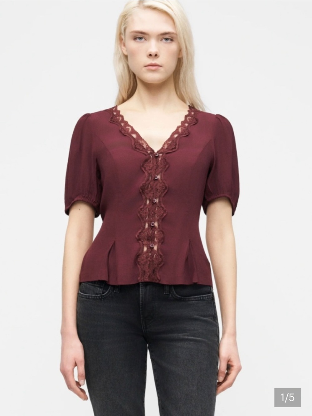 GAP Burgundy Lace-Trim V-Neck Blouse